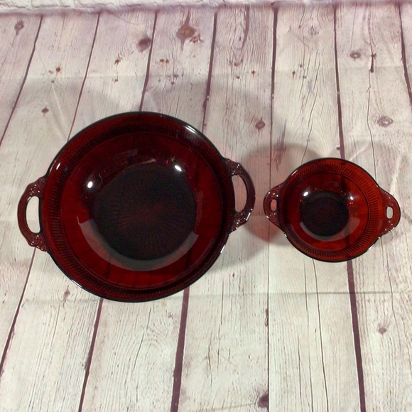 Vintage Anchor Hocking Ruby Red Glass Coronation Pattern 7 Piece Bowl Set - Picture 4 of 15